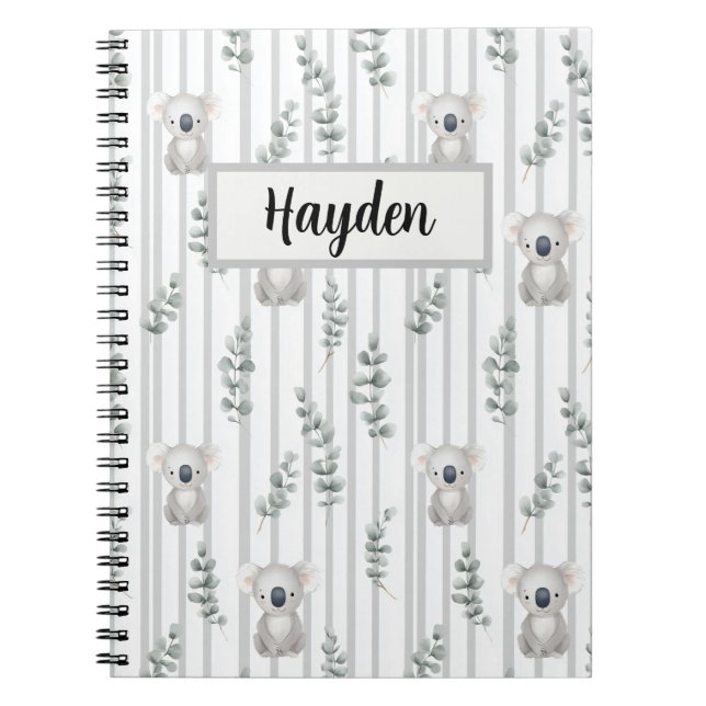Koala and Gray Stripes  Notebook (Front)