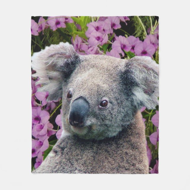 Koala and Orchids Fleece Blanket (Front)