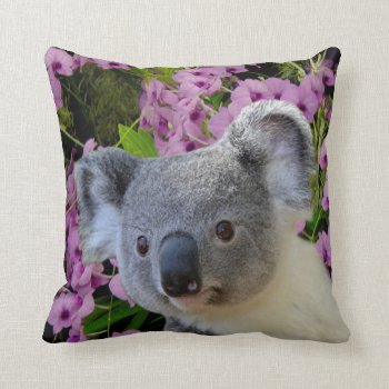 Koala And Orchids Throw Pillow by ErikaKai at Zazzle