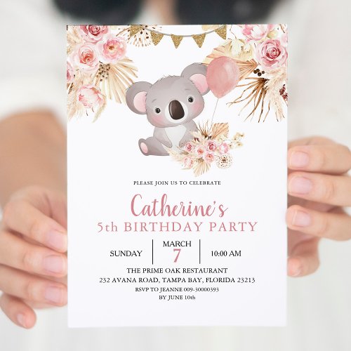 Koala and Pampas Grass Kids Birthday Invitation