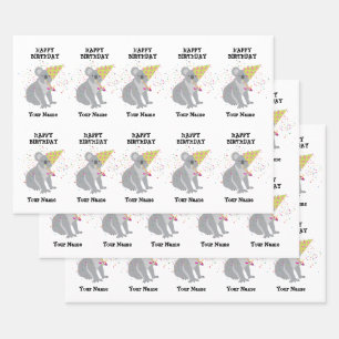 Koala - Animals Having a Party Boys Girls Name Wrapping Paper Sheets