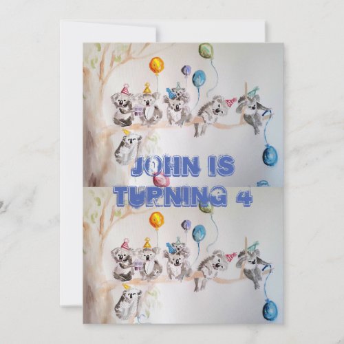 Koala Art Watercolour Boys Birthday Invitation