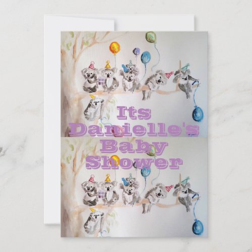 Koala Art Watercolour Girls Baby Shower Invitation