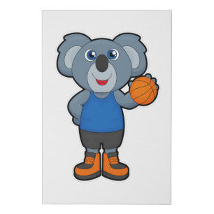 Koala as Basketball player with Basketball Faux Canvas Print