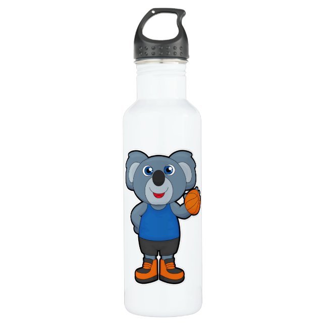 Koala as Basketball player with Basketball Stainless Steel Water Bottle (Front)