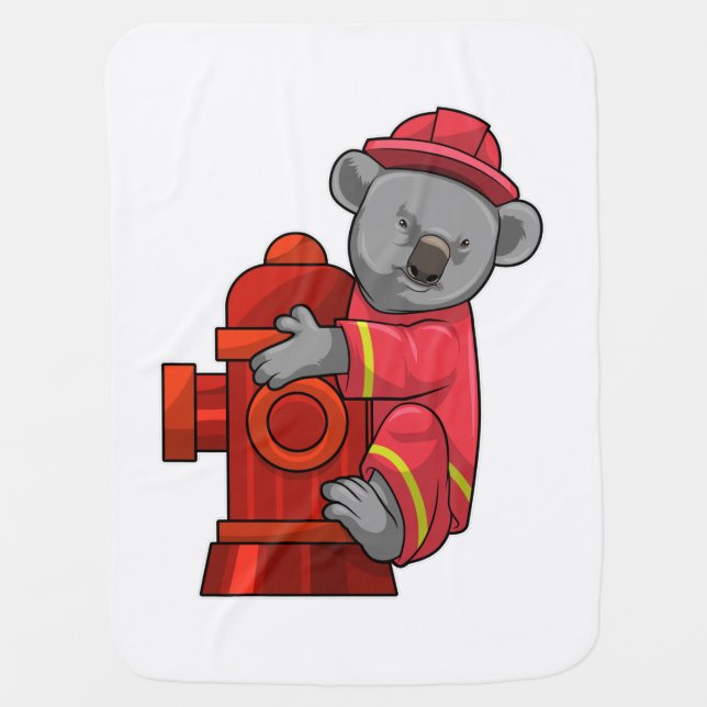 Koala as Firefighter with Fire hydrant Baby Blanket (Front)