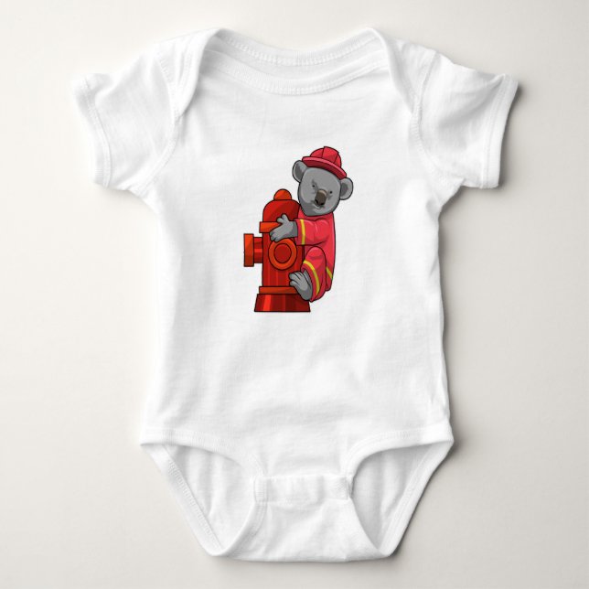 Koala as Firefighter with Fire hydrant Baby Bodysuit (Front)