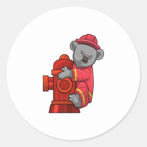 Koala as Firefighter with Fire hydrant Classic Round Sticker