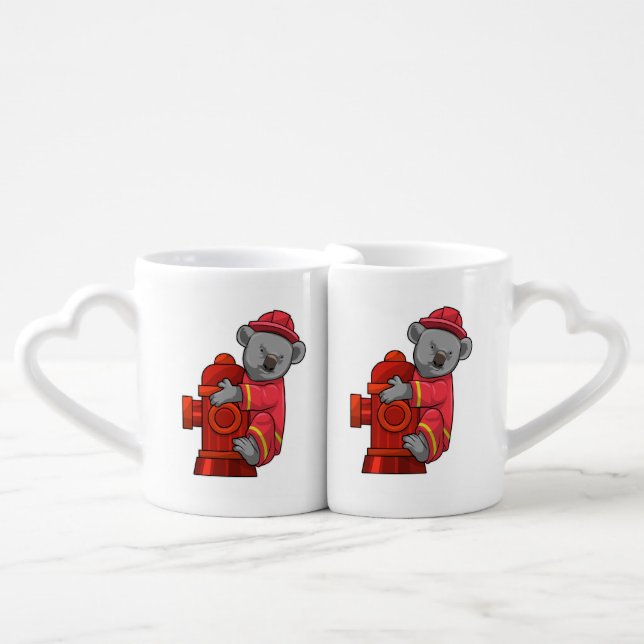 Koala as Firefighter with Fire hydrant Coffee Mug Set (Front Nesting)