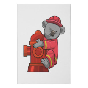 Koala as Firefighter with Fire hydrant Faux Canvas Print