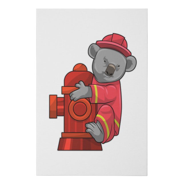 Koala as Firefighter with Fire hydrant Faux Canvas Print (Front)