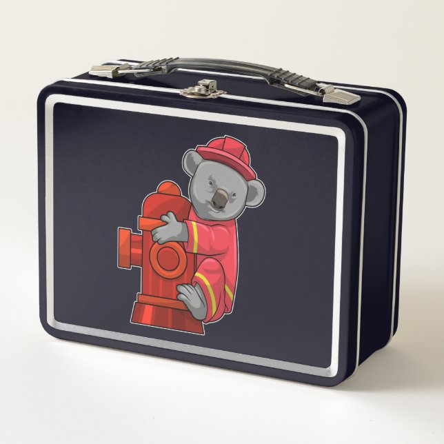 Koala as Firefighter with Fire hydrant Metal Lunch Box (Front)