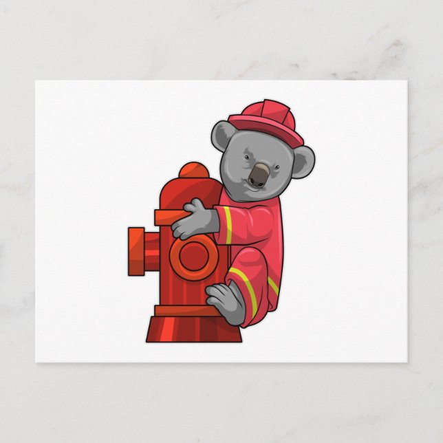 Koala as Firefighter with Fire hydrant Postcard (Front)