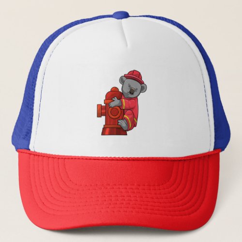 Koala as Firefighter with Fire hydrant Trucker Hat