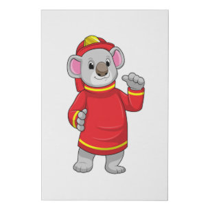 Koala as Firefighter with Helmet Faux Canvas Print