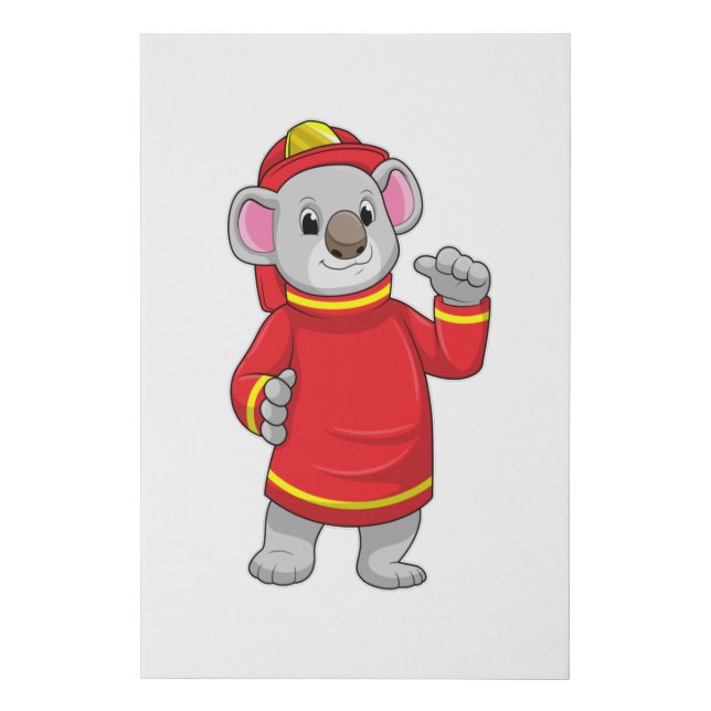Koala as Firefighter with Helmet Faux Canvas Print (Front)