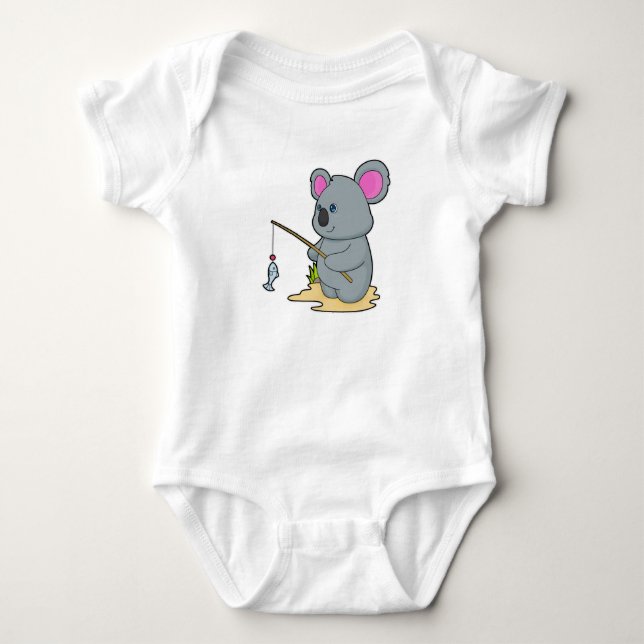 Koala as Fisher with Fishing rod & Fish Baby Bodysuit (Front)