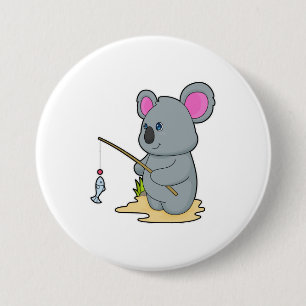 Koala as Fisher with Fishing rod & Fish Button