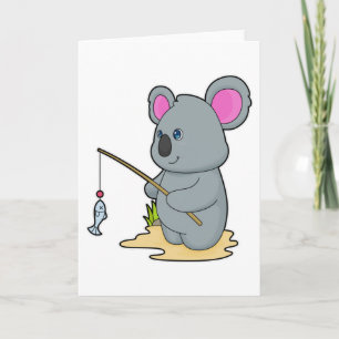 Koala as Fisher with Fishing rod & Fish Card