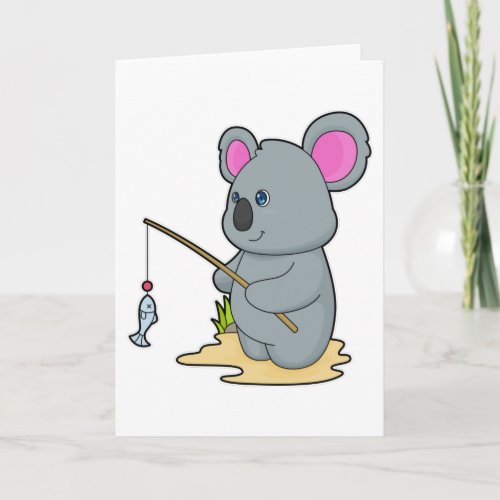 Koala as Fisher with Fishing rod  Fish Card