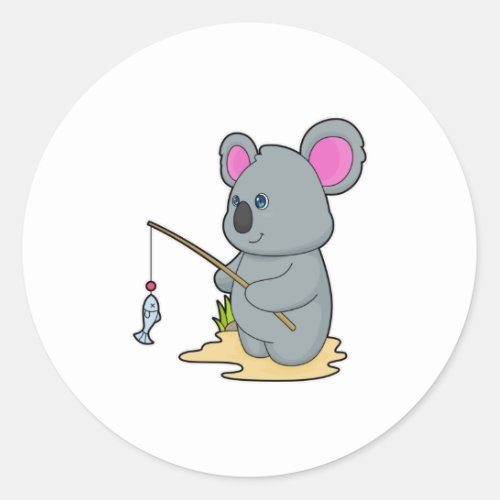 Koala as Fisher with Fishing rod  Fish Classic Round Sticker