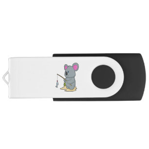 Koala as Fisher with Fishing rod & Fish Flash Drive