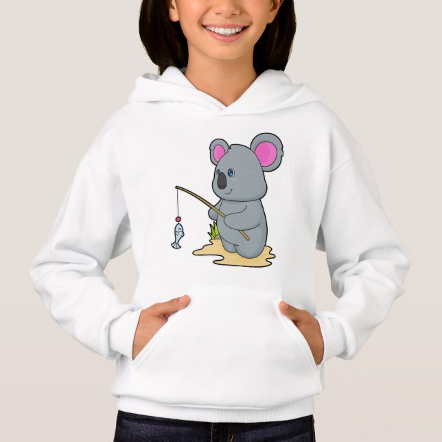 Koala as Fisher with Fishing rod & Fish Hoodie (Front)