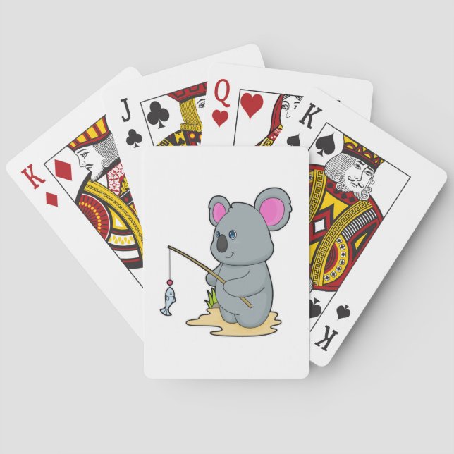 Koala as Fisher with Fishing rod & Fish Poker Cards (Back)