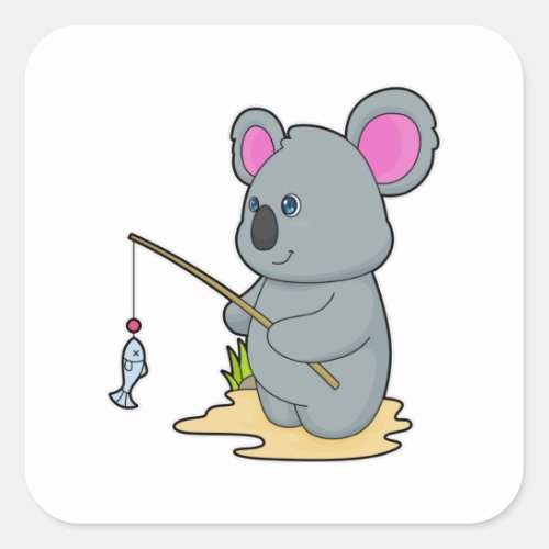 Koala as Fisher with Fishing rod  Fish Square Sticker