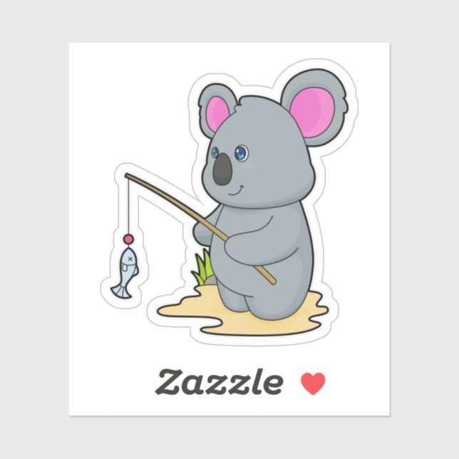 Koala as Fisher with Fishing rod & Fish Sticker (Sheet)