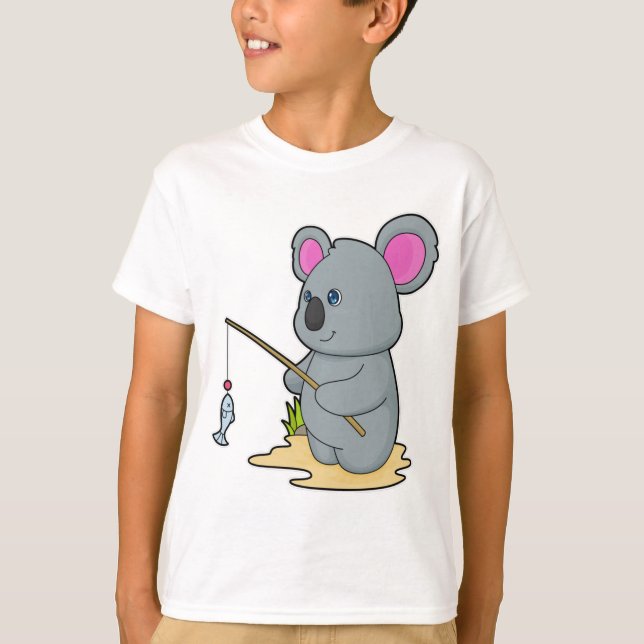 Koala as Fisher with Fishing rod & Fish T-Shirt (Front)