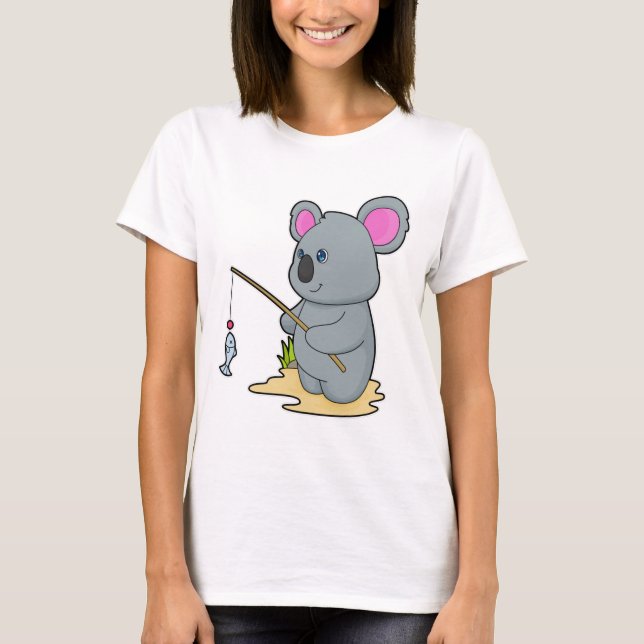 Koala as Fisher with Fishing rod & Fish T-Shirt (Front)