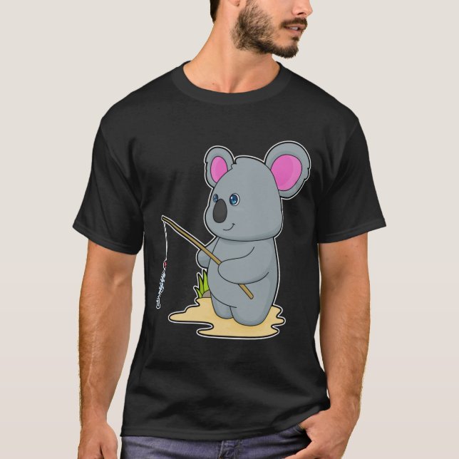 Koala as Fisher with Fishing rod & Fish T-Shirt (Front)