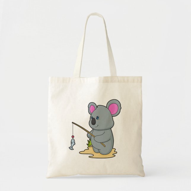 Koala as Fisher with Fishing rod & Fish Tote Bag (Front)