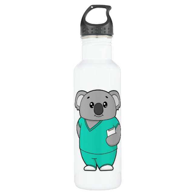 Koala as Nurse with Notepad Stainless Steel Water Bottle (Front)