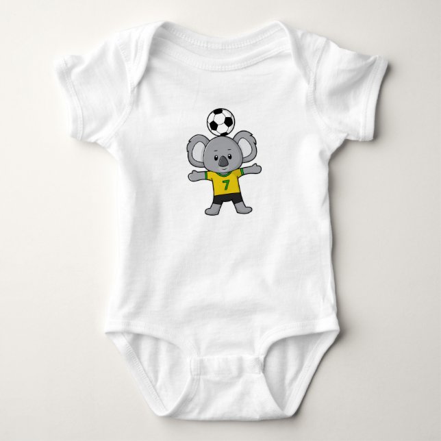 Koala as Soccer player with Soccer ball Baby Bodysuit (Front)