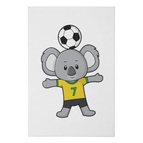 Koala as Soccer player with Soccer ball Faux Canvas Print