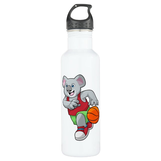 Koala at Basketball Sports Stainless Steel Water Bottle (Front)