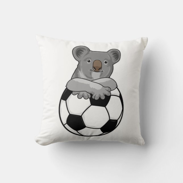 Koala at Soccer Sports Throw Pillow (Front)