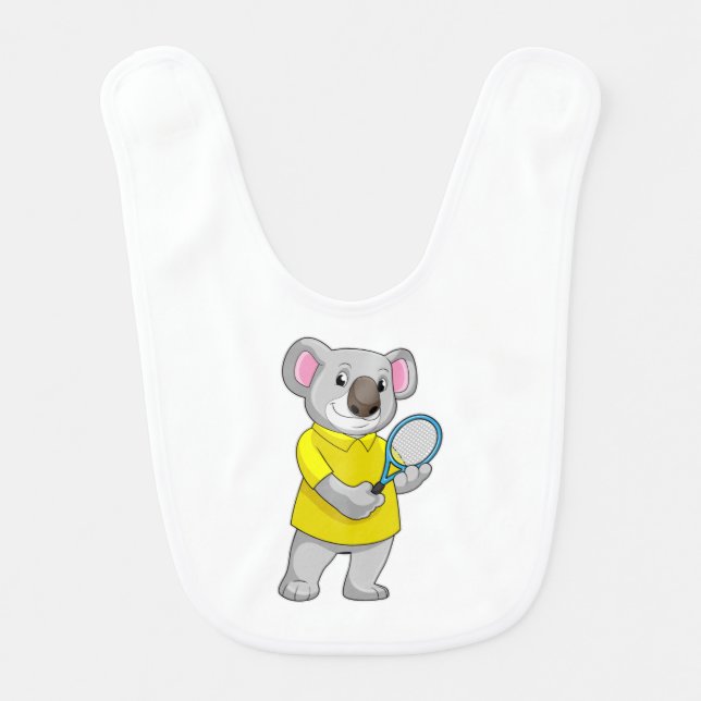 Koala at Tennis with Tennis racket Baby Bib (Front)