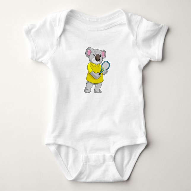 Koala at Tennis with Tennis racket Baby Bodysuit (Front)
