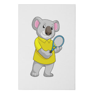 Koala at Tennis with Tennis racket Faux Canvas Print