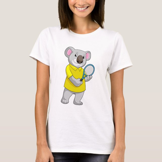 Koala at Tennis with Tennis racket T-Shirt (Front)