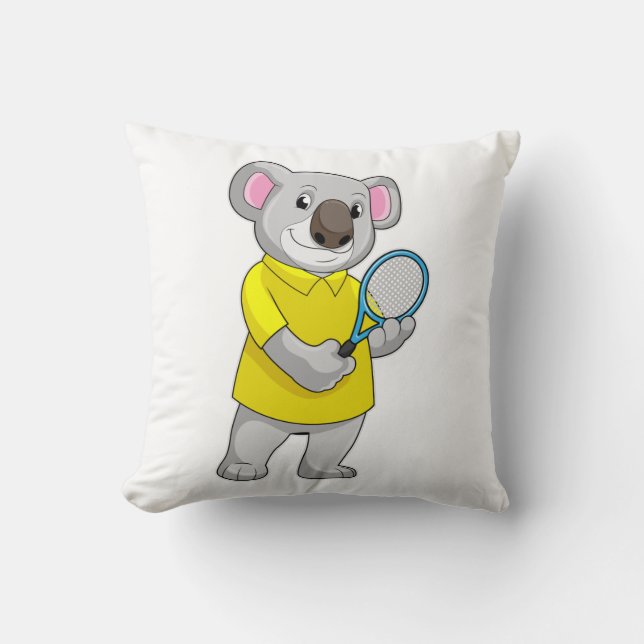 Koala at Tennis with Tennis racket Throw Pillow (Front)