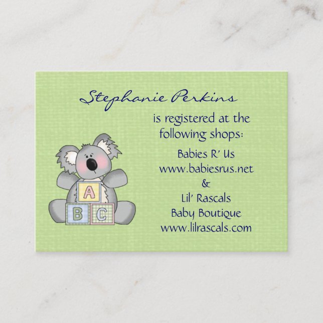 Koala Baby Registry Cards (Front)