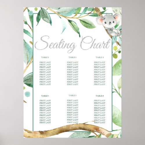 Koala Baby Shower Birthday Party Seating Chart