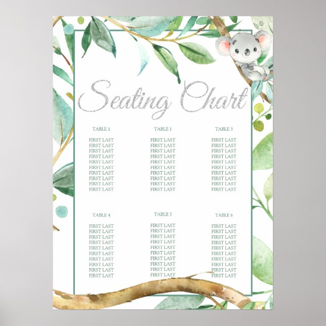 Koala Baby Shower Birthday Party Seating Chart (Front)