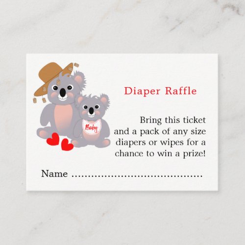 Koala Baby Shower Cute Diaper Raffle Ticket Enclosure Card