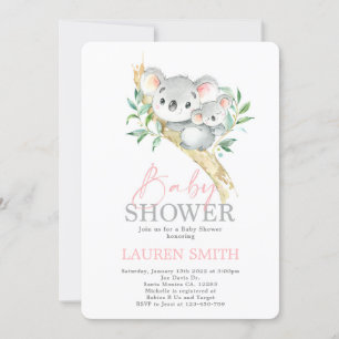 Koala Baby Shower Girl Invitation