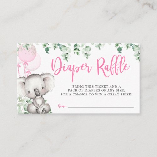 Koala Balloon Eucalyptus Diaper Raffle Girl Enclosure Card